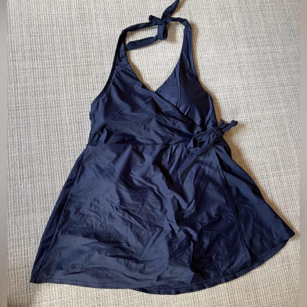 J.Crew Halter Swim Dress One Piece Swimsuit Size 12 in Navy Blue - NWT - Picture 2 of 5